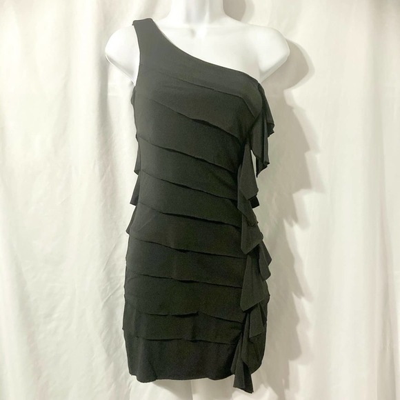 Ruby Rox Women's M Black One Shoulder Tiered Bodycon Dress - Picture 8 of 8